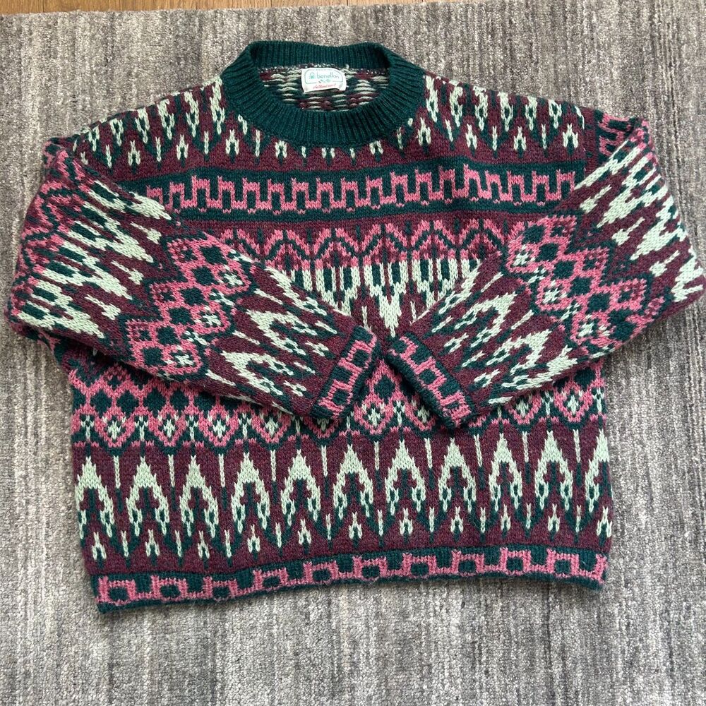 Vintage Bennetton Shetland Wool Made in Italy Fair Isle Sweater